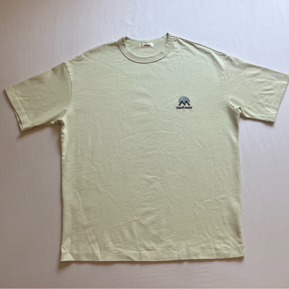 MADHAPPY light green logo text graphic crew neck knit short sleeve‎ T-shirt